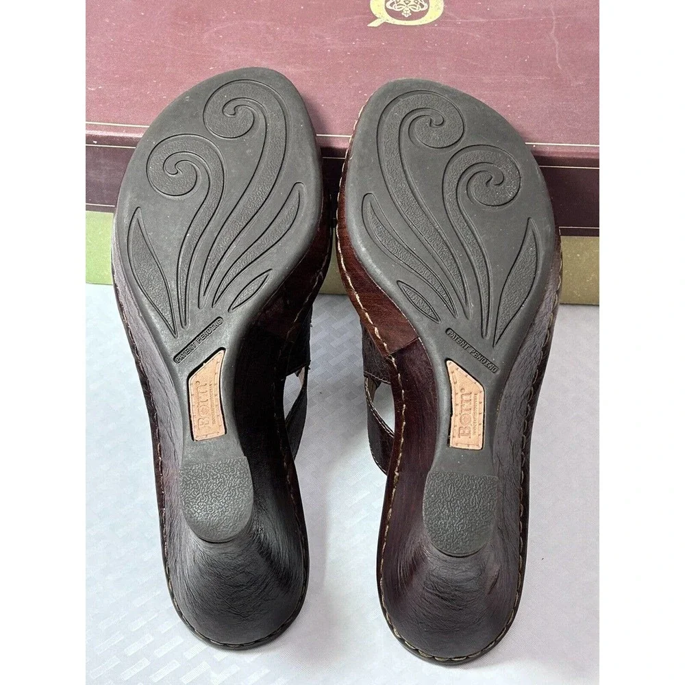Born Womens Brown‎ Leather Wedge Sandals Shoes W6309 US Size 9 M/W EUR 40.5